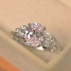 Elegant 925 Silver Pink Gem &Sapphire Fashion ring